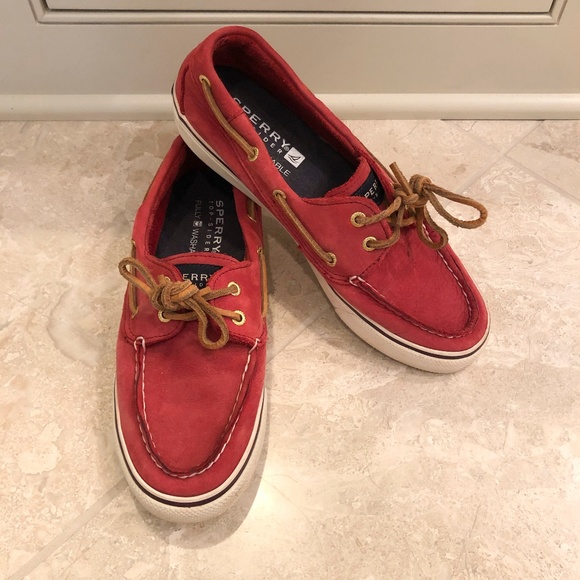red sperry boat shoes